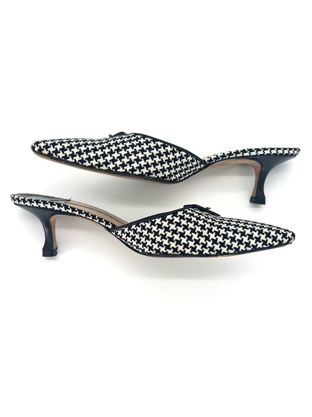 Vintage Manolo Blahnik Buckle Houndstooth Pointed Toe Slip On Mules 37.5 - Picture 5 of 8
